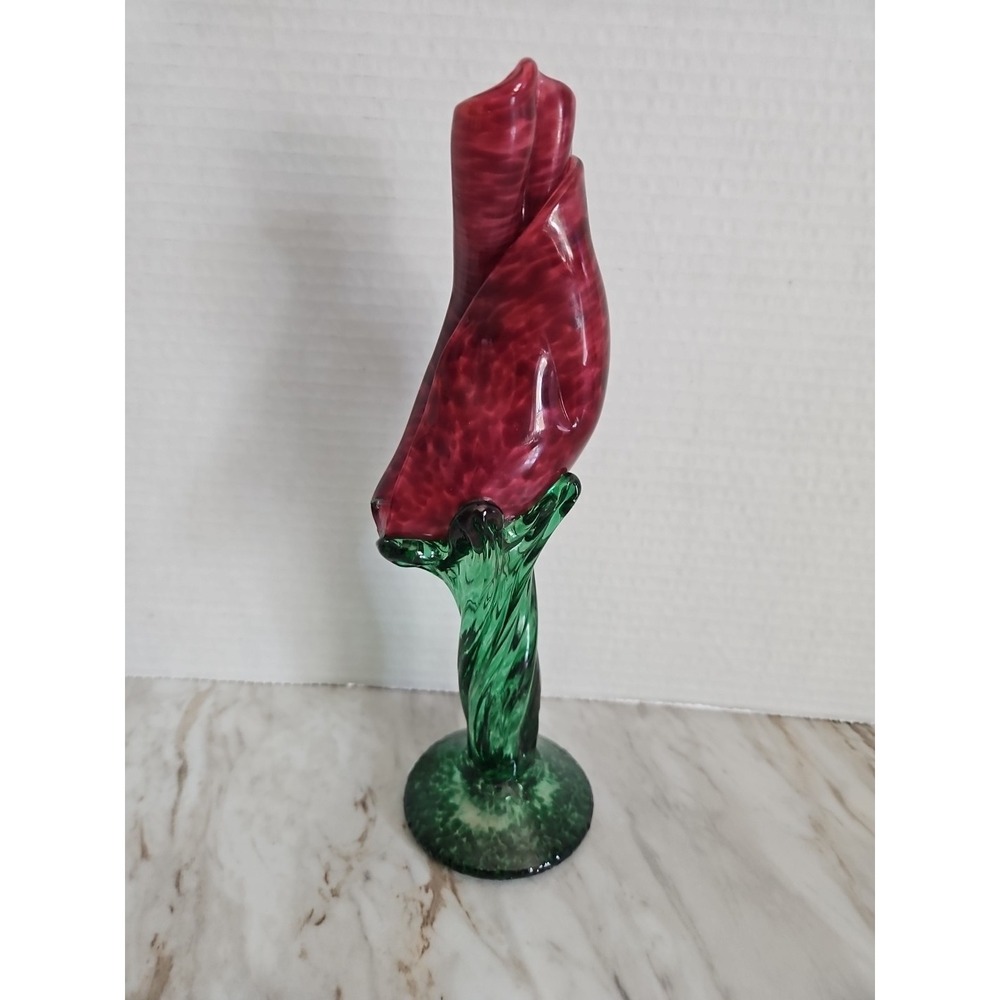 ART GLASS‎ RED ROSE BUD GREEN Base GLASS FLOWER